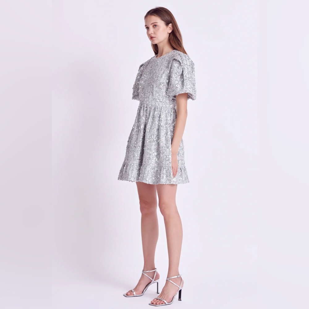 NWT English Factory SEQUIN TWEED TIERED MINI DRESS - Picture 3 of 9